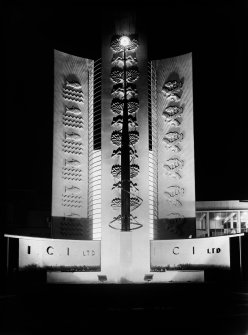 Glasgow, Empire Exhibition, 1938.
Press photograph showing ICI pavilion illuminated at night.