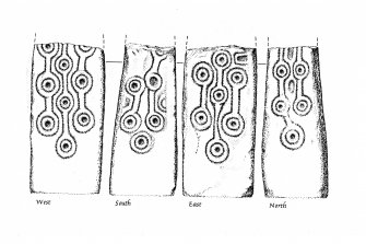 Innerleithen Parish Church, cross-shaft.
Drawing of the four sides of the cross-shaft. 
Photographic copy of drawing PBD/196/1.