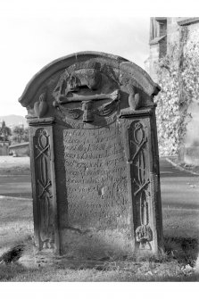 Edinburgh, Kirkgate, Liberton Parish Church Churchyard.
View of the tombstone of Mark Halliburton.