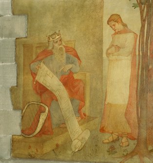 Interior. Nave, detail of mural depicting King David probably showing Solomon his plans for the Temple.