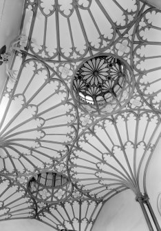 Detail of fan-design on entrance hall ceiling in Dalhousie Castle, Midlothian.