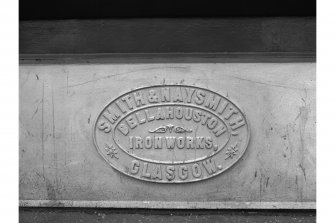 Glasgow, Queen Street Station, Bridge
View showing name plate which is inscribed 'SMITH & NAYSMITH, BELLAHOUSTON IRONWORKS, GLASGOW.'