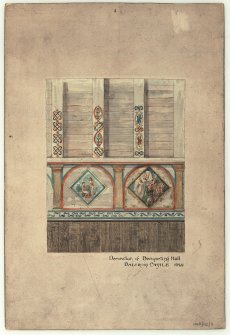 Dalcross Castle.
Digital image of watercolour insc: 'Decoration of Banqueting Hall, Dalcross Castle, 1620.'