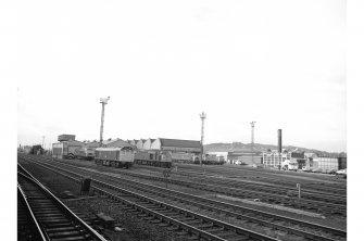 Edinburgh, Haymarket Railway Station, Engine Sheds
View from E showing trains with engine sheds in background