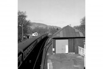 Pitlochry Station
View from ESE showing train leaving station with goods shed in foreground