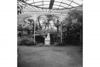 Interior.
General view showing statue, plants and cast-iron columns and brackets.