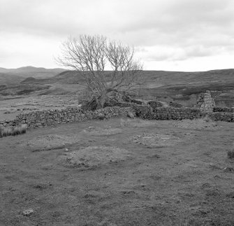 Grumby farmstead: view from NW corner of stackyard to N of main range, with detail of stack stands