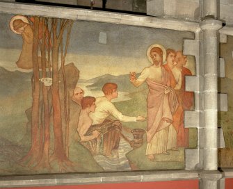 Interior. Nave, detail of mural depicting Christ calling his Apostles.