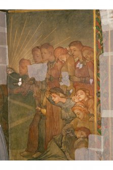 Interior. South chapel, view of mural on south wall depicting a scene from the parable of the Ten Virgins.