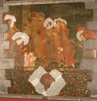 Interior. North chapel, mural on north wall.