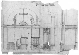 Edinburgh, Dell Road, Colinton Parish Church.
Drawing showing elevation of apse arch and screens.
Insc: 'Colinton Parish Church, Apse Arch and Screens'.