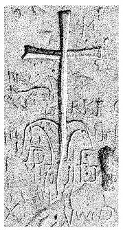 Scanned image of drawing showing carving on central buttress of King's Cave, Blackwaterfoot, Arran
Page 68, figure D of 'Gazetteer of Early Medieval Sculpture in the West Highlands and Islands'