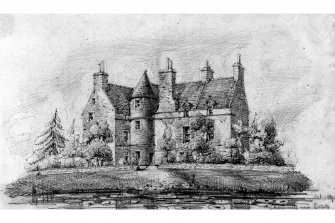 Edinburgh, 91 Peffermill Road, Peffermill House.
Photographic copy of sketch of house from South-East.
Pencil.