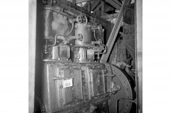 Lasswade, Westmill Road, St Leonard's Paper Mill, Interior 
View showing part of Ashworth and Parker two-cylinder steam engine