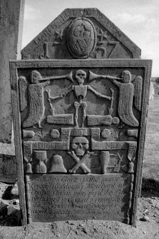 Coupar Angus Abbey Churchyard.
West face of gravestone commemorating Anne Young, d.1737.