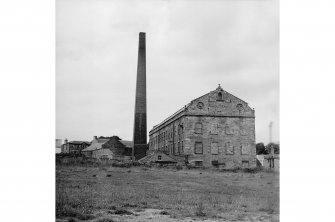 Kirkcaldy, Bridgeton, West Bridge Mill
View from E showing chimney and ENE front and part of SSE front of main block