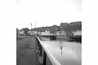 View from SE, canal workshops in background, cottage to right