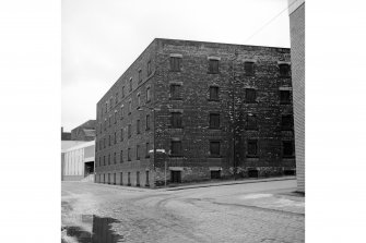 Glasgow, 76-80 North Canal Bank Street, Port Dundas Distillery
View of warehouse block on corner of Borron Street and Harvey Street, from SE