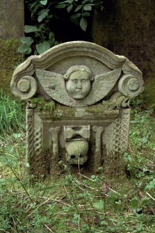 Minto House, Church and Graveyard
I8th Century gravestone, with carved angel above hourglass and skull, surrounded by two bones on either side. Gravestone of John Minto and his spouse; see D4444 for inscription.