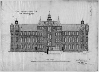 South elevation, drawing no.7, signed 'Sydney Mitchell and Wilson, Architects. 13 Young Street, Edinburgh, Sept 1899'. Ink and wash on glazed linen. (545 x 725)
Photographic copy of a drawing.