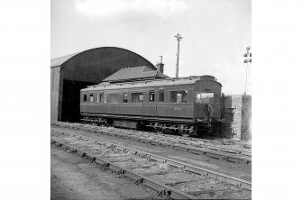 Falkirk, Wallace Street, Springfield Railway Yard
View of GNSR Royal Saloon carriage with sheds in background