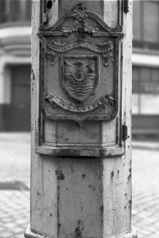 Edinburgh, Leith, the Shore & Tolbooth Wynd.
Detail of lamp post at corner of streets.