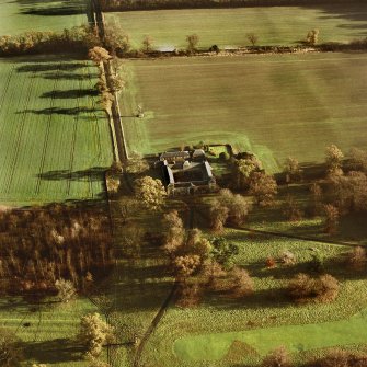 Preston Hall, oblique aerial view, taken from the WNW, centred on the stables.