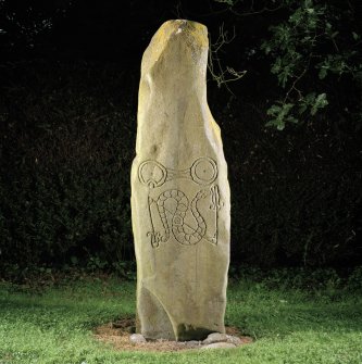 View of pictish symbol stone.