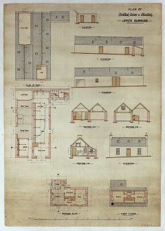 Plans, sections and elevations of steading, 1891. Plans, sections and elevations of house and steading at Upper Burnside, c.1890.
Scanned image of D 73781 CN.