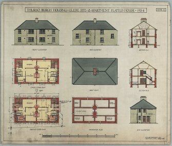 Plans, sections and elevations of house Types 'B' and 'C' for Thurso Burgh Housing Scheme.
Scanned image of E 4602 CN.