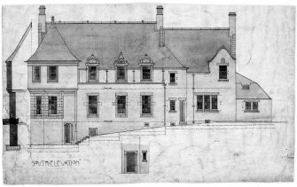 Scanned copy of design for South elevation.
Titled: 'The.Croft.Helensburgh. For. Alex.N.Paterson.Esq.' 'South Elevation'