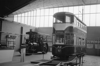 Interior
View showing Edinburgh tram with steam roller in background