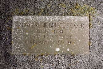 Detail of foundation stone laid by 'Admiral Sir Bruce Fraser, G.C.B., K.B.E. on February 29th 1944'