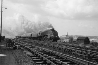View showing special train with A4 4-6-2 passing Eastfield
