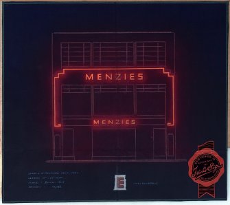 Aberdeen, 44-46 George Street, shop for Menzies & Sons Ltd.
Photographic copy of elevation of shop front showing neon signs.
Scanned image of E 1318 CN.