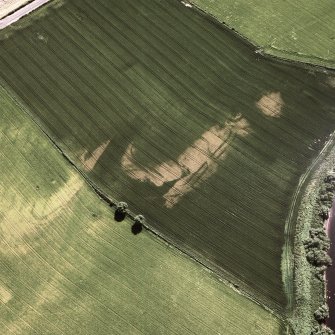 Cargill, oblique aerial view taken from the NNE centred on the cropmarks of a Roman Fortlet.