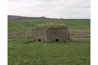 Scanned image of view from East of South pillbox, hut platforms and Wee Fea radar station