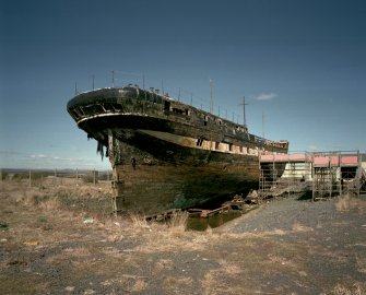 General view of ship on slipway from S