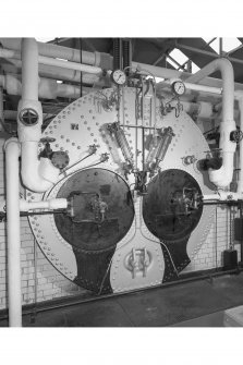 Boiler room, interior. 
Detail of front end of Lancashire boiler