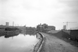 View from NW showing NW front of maltings with canal on left and part of Hopehill Works on right