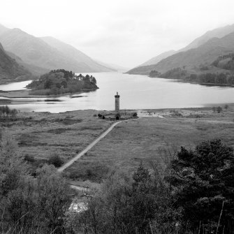 Glenfinnan Monument.  General view from hill-top viewpoint to North East.