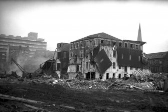 View from SSW showing remains of tram depot with part of mill in background