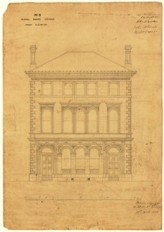 Scanned image of drawing after conservation showing from front elevation.