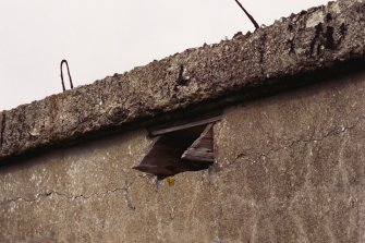 Twin 6 pound gun emplacement.
Store, detail of shuttered vent at roof level.