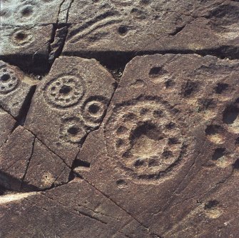 Detail of cup and ring marked rock, Ormaig.