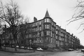 Glasgow, Queensborough Gardens, general.
General view from North-West of corner of tenement.