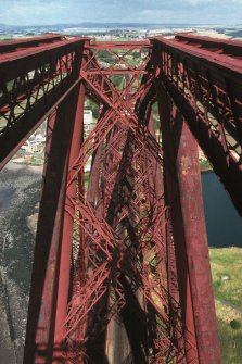 Forth Bridge:  View looking north from the top of the Fife Cantilever, with Fife in the background