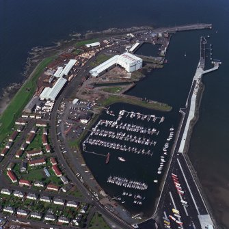 Aerial view of Troon Harbour and Ailsa Shipyard.