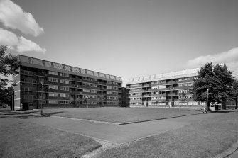 Glasgow, 4-24 St. Andrews Crescent.
General view of deck access blocks from South-East.