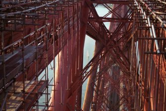 Forth Bridge: View looking north through the steelwork of the south cantilever